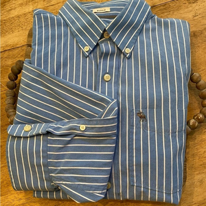 Abercrombie & Fitch Muscle Size Large Blue w/ White Pin Stripes Button Down‎